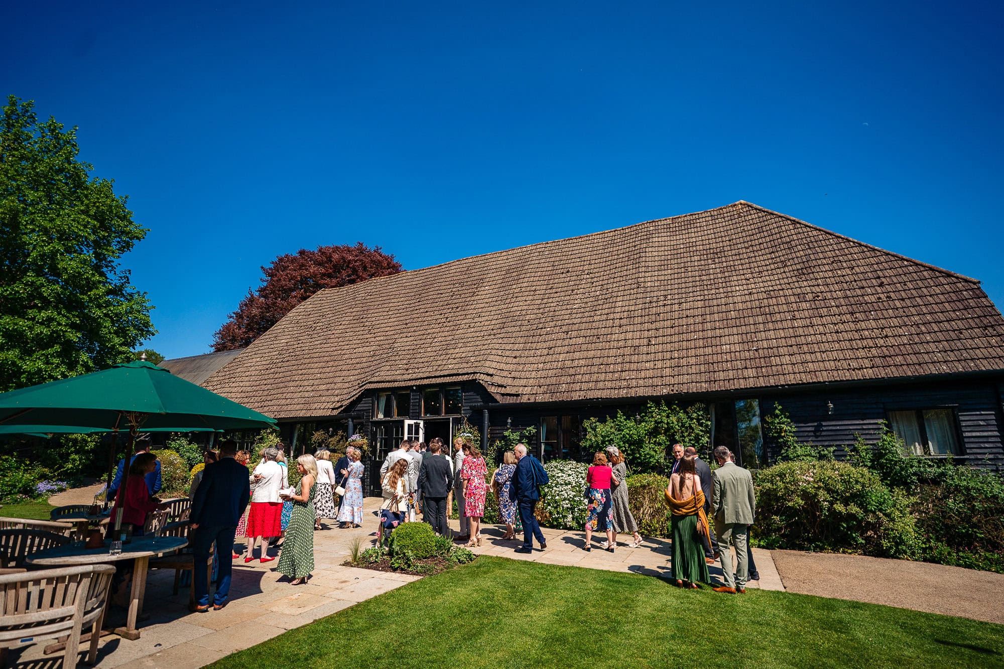 Clock Barn wedding guests waiting to enter the wedding ceremony